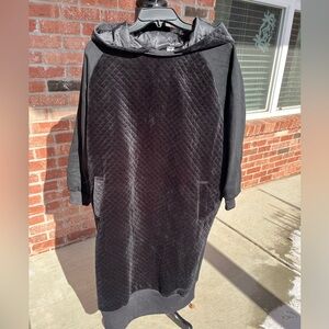 Ladies large long goth velvet hoodie dress black Korean